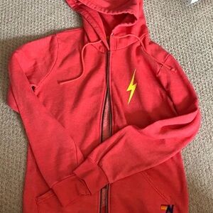 Aviator Nation Red Zip-Up Hoodie with Lightning Bolt